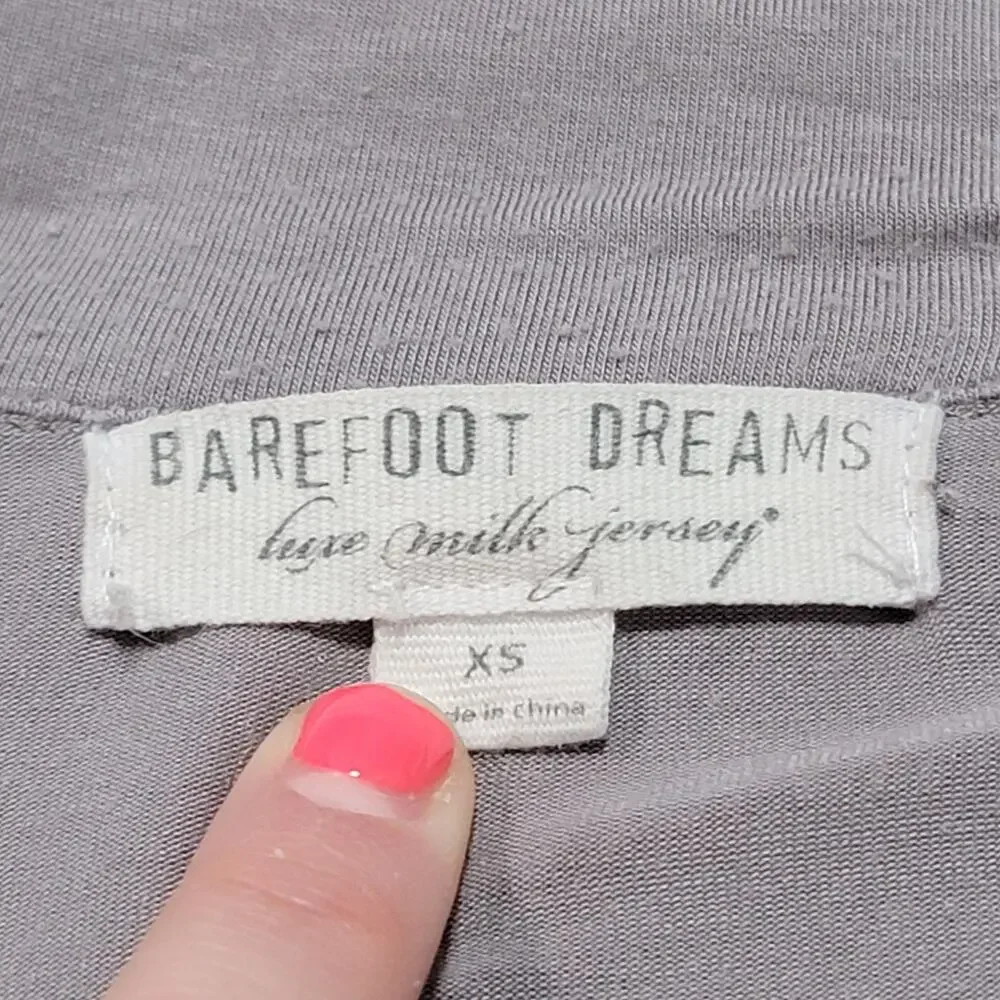 Barefoot Dreams Luxe Milk Jersey Piped Pajama PJ Button Up Shirt XS Gray Top - Picture 3 of 7